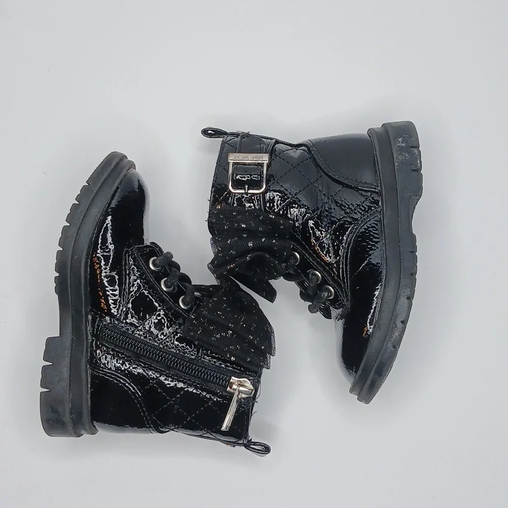 Nine West toddler combat‎ boots in black patent leather